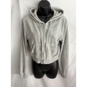 John Galt Heather Grey Crystal Hoodie Cropped Sweatshirt Size S Cotton Basics